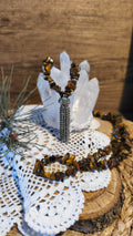 Collier oeil du tigre pampille argentée